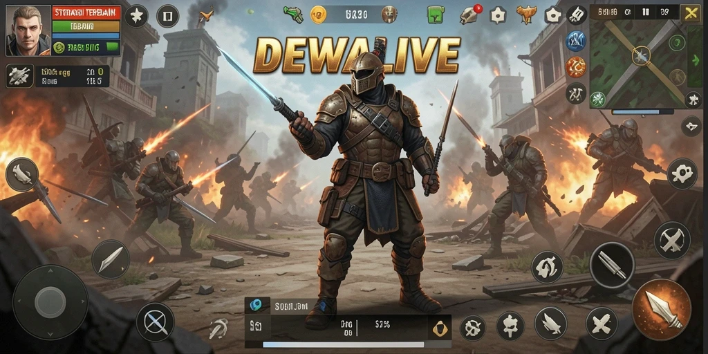 Screenshot gameplay DEWALIVE menampilkan strategi pertempuran yang intens.