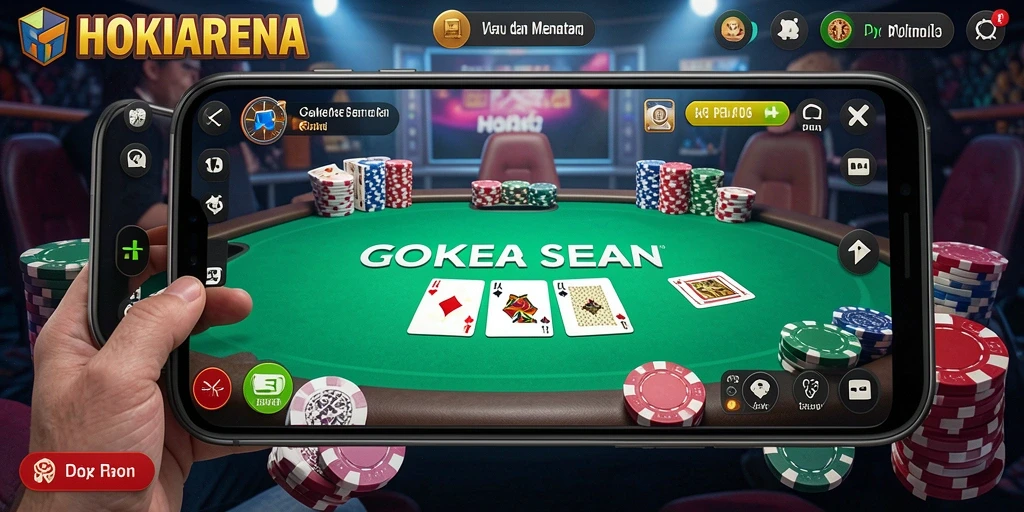 Tampilan gameplay HOKIARENA dengan suasana Poker yang mendebarkan.