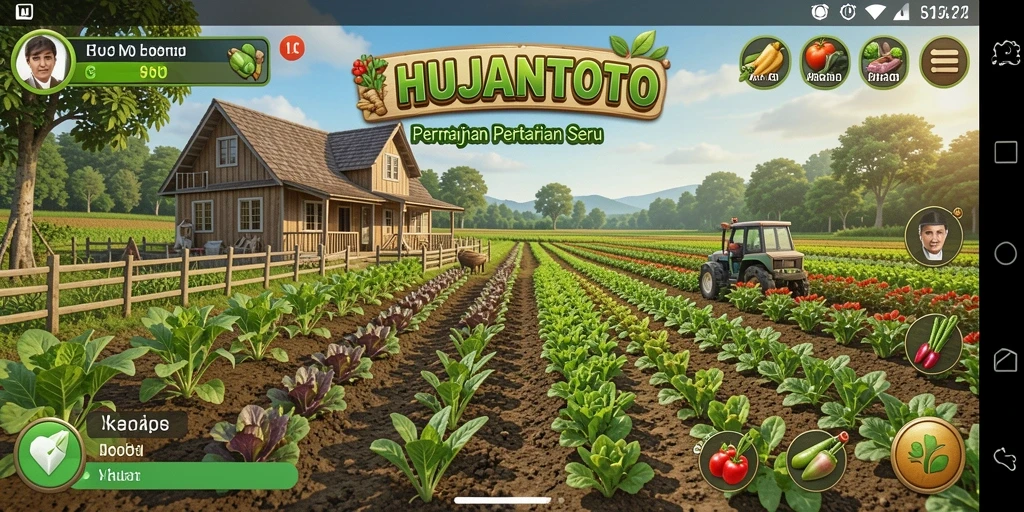 Tampilan gameplay seru di HUJANTOTO menampilkan bertani dan merawat hewan.