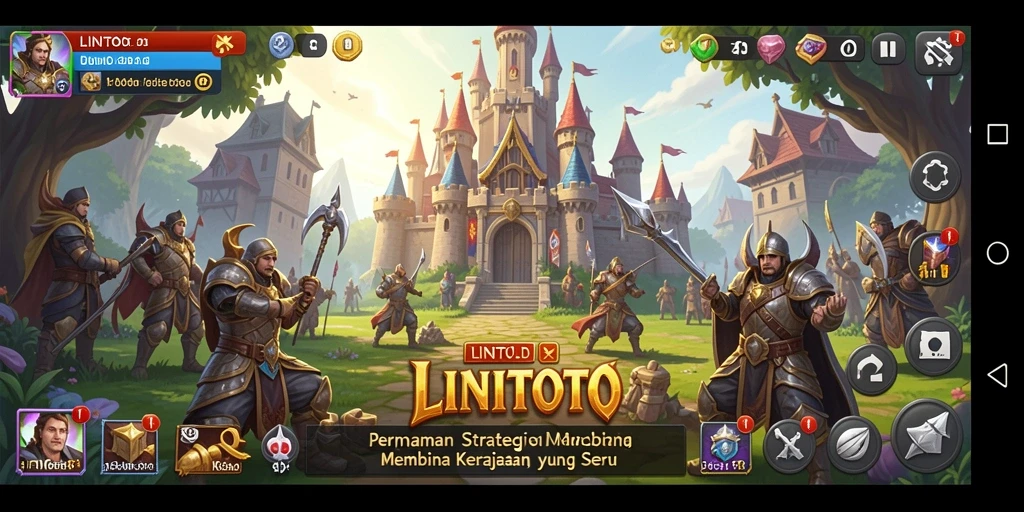Tangkapan layar utama menunjukkan aksi strategis LINITOTO dalam membangun dan bertempur.