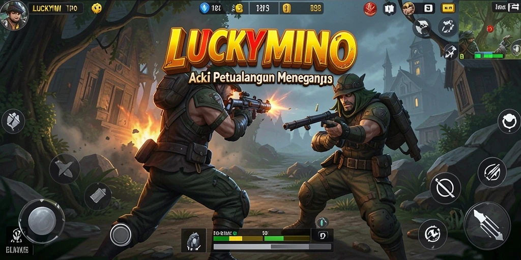 Screenshot LUCKYMINO menampilkan aksi petualangan menegangkan dalam TPS.