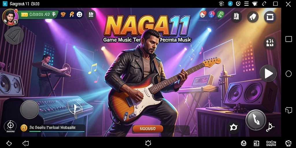 Tampilan gameplay NAGA11 dengan pemain beraksi memainkan alat musik.
