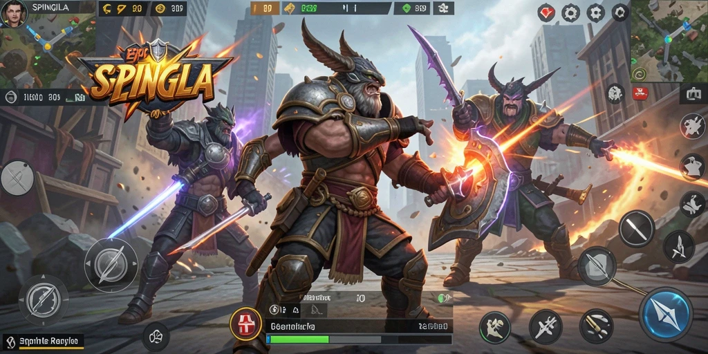 Screenshot gameplay SPINGILA dengan pertempuran menegangkan di arena.